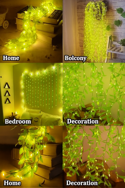 Enchanting 11ft Round Leaf LED Curtain Lights – Warm Yellow Glow