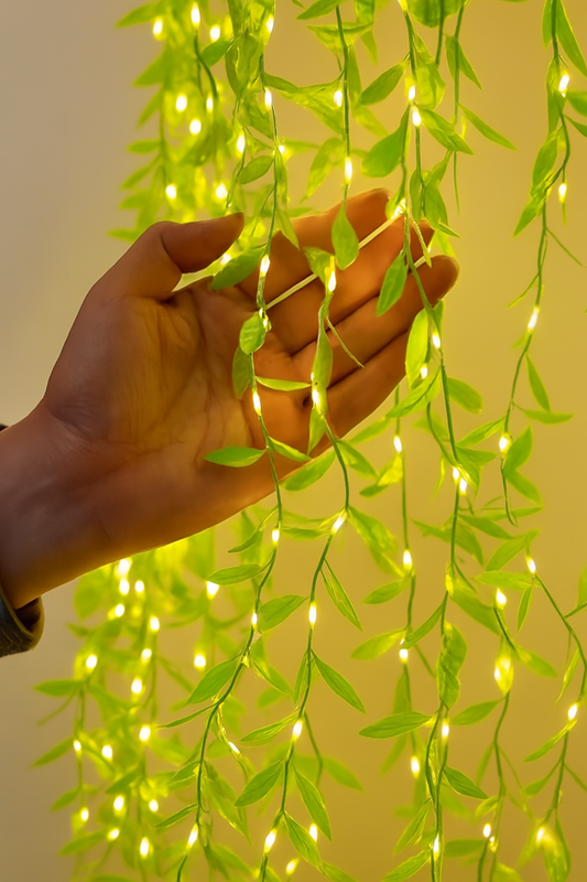 Enchanting 11ft Round Leaf LED Curtain Lights – Warm Yellow Glow