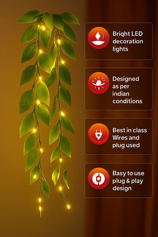 Enchanting 11ft Round Leaf LED Curtain Lights – Warm Yellow Glow